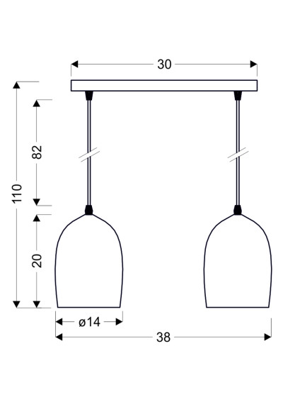 E27 pendant light 2xE27 gold 38 cm - product dimensions