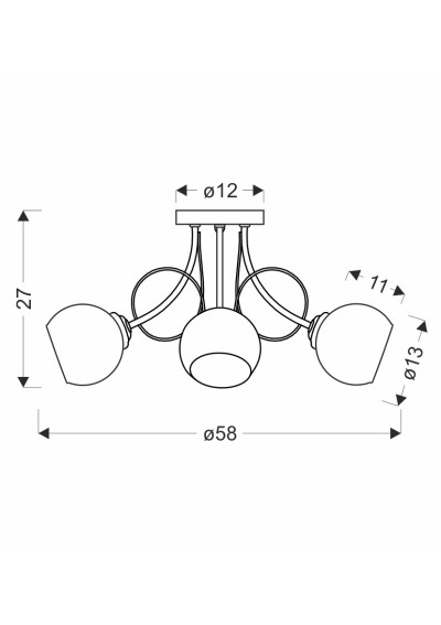 Fanta ceiling light 5xE27 silver 58 cm - product dimensions