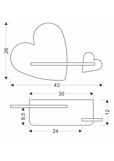 Lampa ścienna Heart 5 W LED 4000 K 43 cm - wymiary produktu