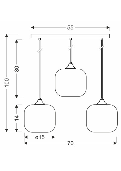 Lampa wisząca Estas 3xE27 czarny 70 cm - wymiary produktu