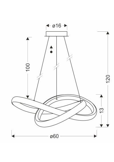 Splot pendant light 28 W LED 3000 K black 60 cm - product dimensions