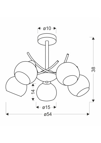 Lampa sufitowa Vinoti 5xE27 srebrny 54 cm - wymiary produktu