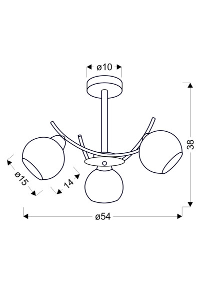 Lampa sufitowa Vinoti 3xE27 54 cm - wymiary produktu