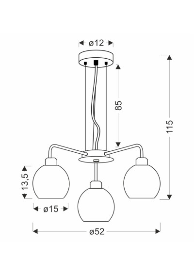 Lampa wisząca Verton 3xE27 58 cm - wymiary produktu