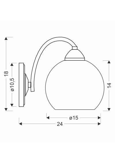 Lampa ścienna Velore 1xE27 24 cm - wymiary produktu