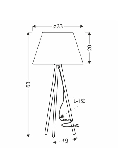 Lampa stołowa Tinco 1xE27 33 cm - wymiary produktu