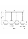 E27 pendant light 4xE27 87 cm - product dimensions