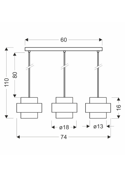 E27 pendant light 3xE27 74 cm - product dimensions