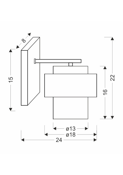 Lampa ścienna E27 1xE27 24 cm - wymiary produktu