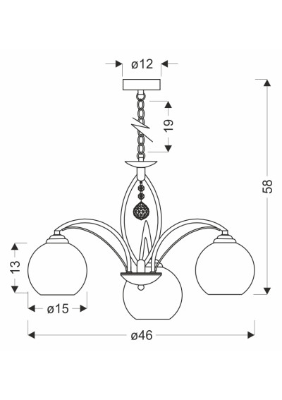 Lampa wisząca Sierra 3xE27 46 cm - wymiary produktu