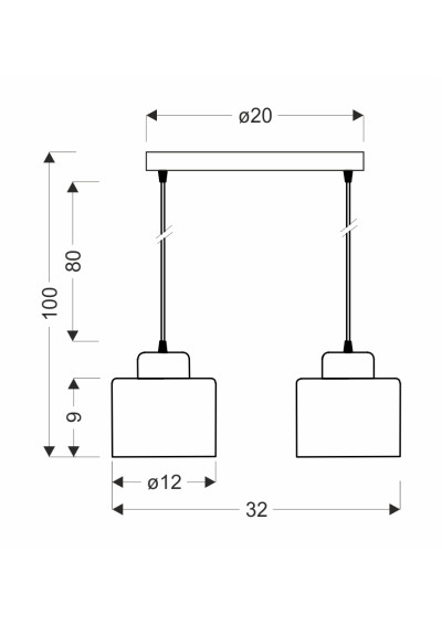 Olivca pendant light 2xE27 green 32 cm - product dimensions