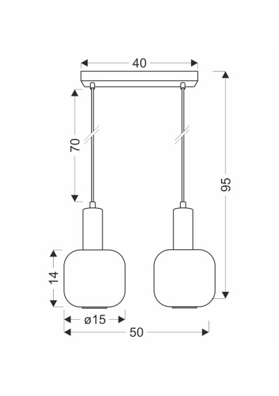 Linox pendant light 2xE27 black 50 cm - product dimensions