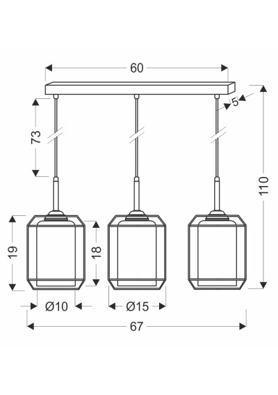 Lampa wisząca Jonera 3xE27 czarny 67 cm - wymiary produktu