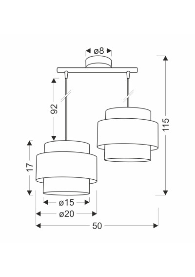 Toscana pendant light 2xE27 50 cm - product dimensions