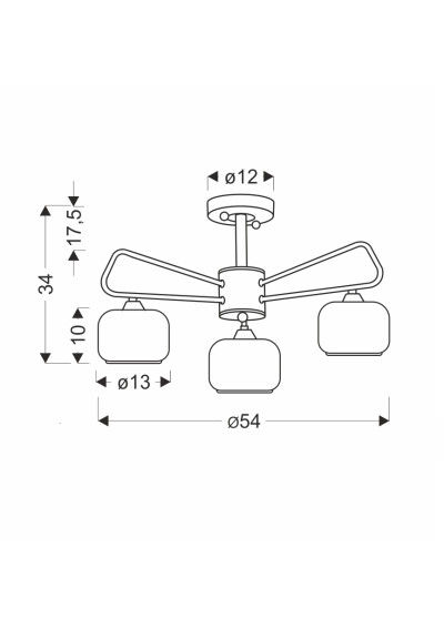Gato ceiling light 3xE14 black 54 cm - product dimensions