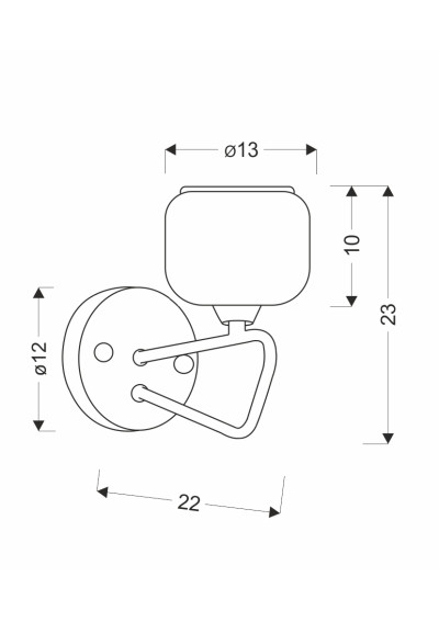 Lampa ścienna Gato 1xE14 czarny 22 cm - wymiary produktu