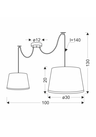 Gillo pendant light 2xE27 black 100 cm - product dimensions