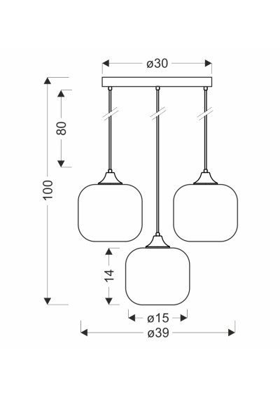 Estas pendant light 3xE27 brown 39 cm - product dimensions