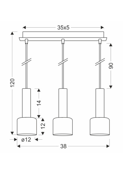 Lampa wisząca Alberto 3xE27 złoty 42 cm - wymiary produktu