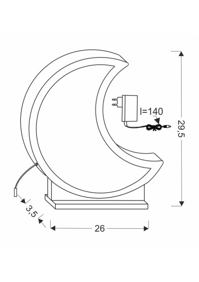 Lampa stołowa Moon 12 W LED 3000 K szary 26 cm - wymiary produktu