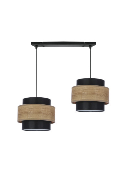 Twin pendant light 2xE27 black / drewniany 55 cm