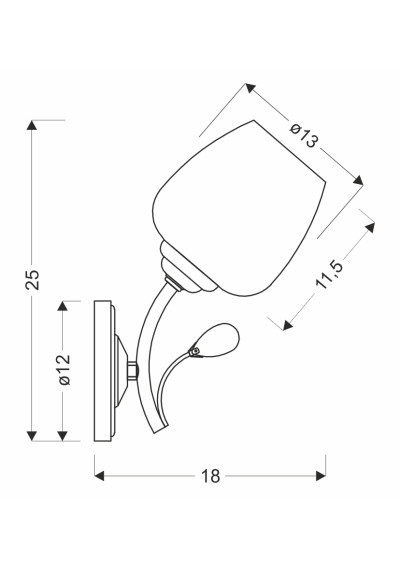 Lampa ścienna Estar 1xE27 chromowy + biały 18 cm - wymiary produktu