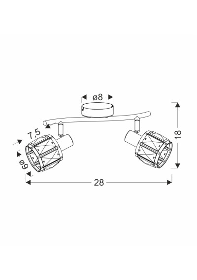 Lampa sufitowa E14 2xE14 złoty 28 cm - wymiary produktu