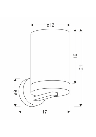 Lampa ścienna Wels E27 czarny + drewniany 17 cm - wymiary produktu