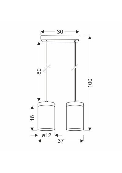 Wels pendant light 2xE27 black / drewniany 37 cm - product dimensions