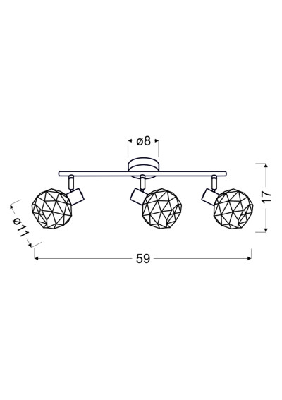 Lampa sufitowa Acrobat 3xE14 czarny + miedziany 59 cm - wymiary produktu