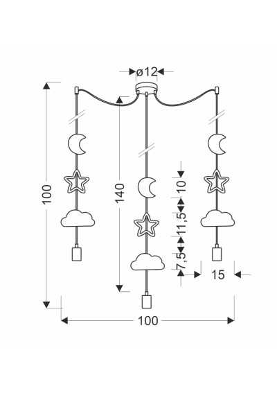 Lampa wisząca Trio 11 W LED 3000 K 100 cm - wymiary produktu