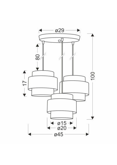 Lampa wisząca Sasso 3xE27 45 cm - wymiary produktu