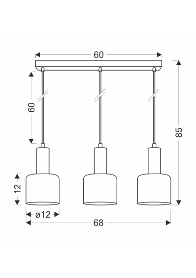 Lampa wisząca Isar 3xE27 czarny+bursztynowy 68 cm - wymiary produktu