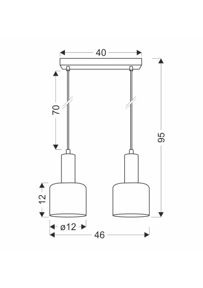 Lampa wisząca Isar 2xE27 czarny+bursztynowy 46 cm - wymiary produktu