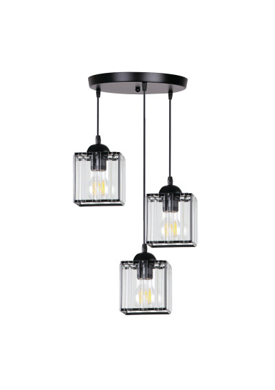 Glassia pendant light 3xE27 black, kryształki bezbarwne 35 cm