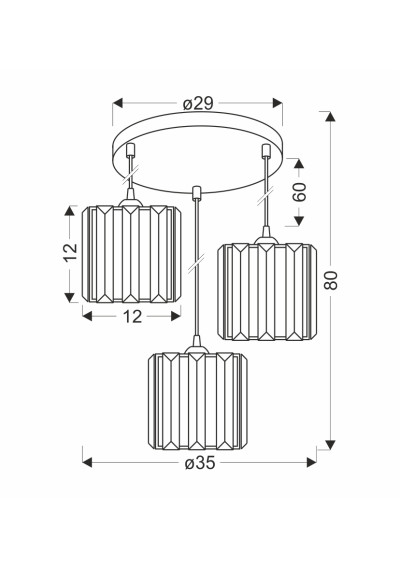 Lampa wisząca Glassia 3xE27 czarny, kryształki bezbarwne 35 cm - wymiary produktu