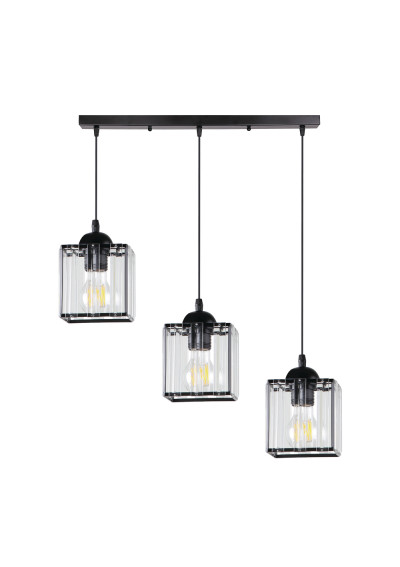 Glassia pendant light 3xE27 black, kryształki bezbarwne 66 cm