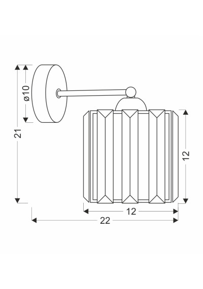 Glassia wall light 1xE27 black, kryształki bezbarwne 22 cm - product dimensions