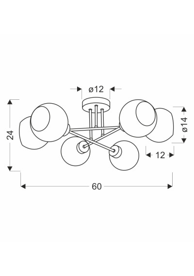 Amanda ceiling light 6xE27 black / white 60 cm - product dimensions