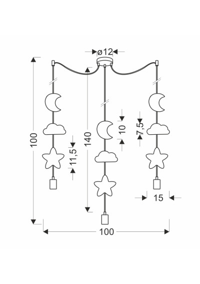 Lampa wisząca E27 3xE27 czarny 100 cm - wymiary produktu