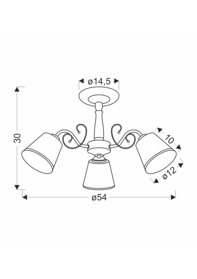 Lampa sufitowa Losanna 3xE27 patynowy 54 cm - wymiary produktu