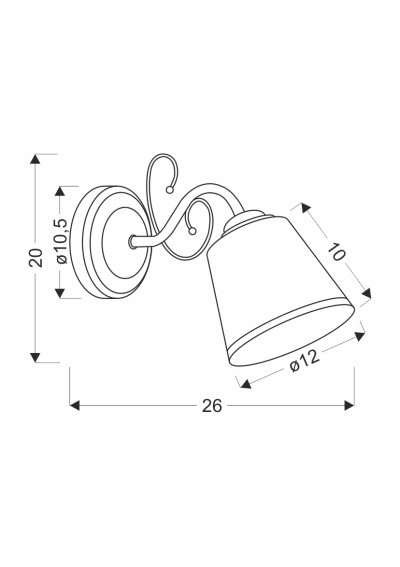 Losanna wall light 1xE27 patynowy 26 cm - product dimensions