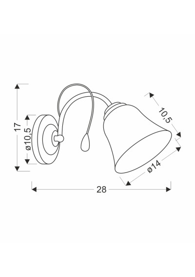 Kinkiet Ora 1xE27 złoty 28 cm - wymiary produktu