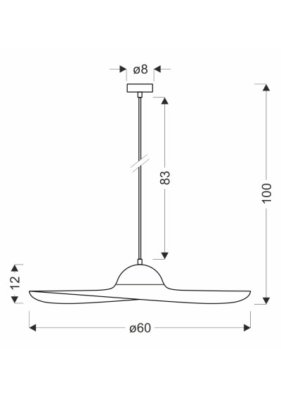 Deco pendant light 1xE27 black 60 cm - product dimensions