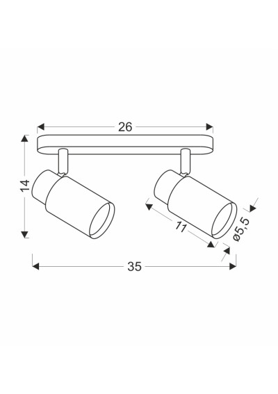 Gu10 ceiling light 2xGU10 white 35 cm - product dimensions