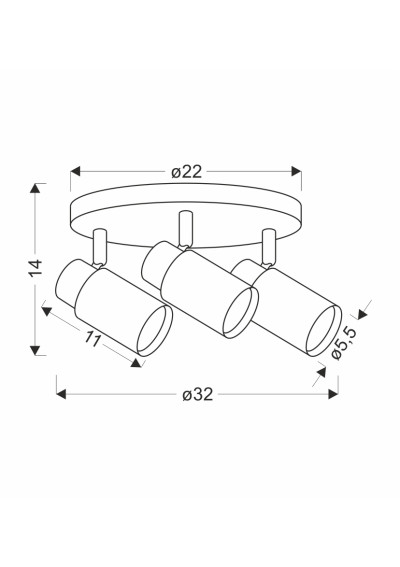 Gu10 ceiling light 3xGU10 white 32 cm - product dimensions