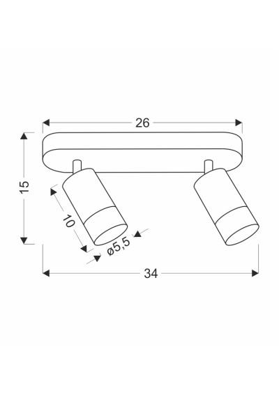 Gu10 ceiling light 2xGU10 black 34 cm - product dimensions