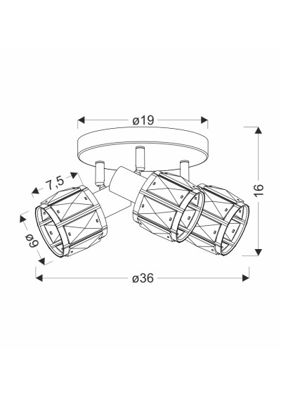 E14 ceiling light 3xE14 black 36 cm - product dimensions