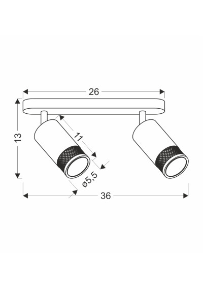 Lampa sufitowa Gu10 2xGU10 czarno złoty 36 cm - wymiary produktu