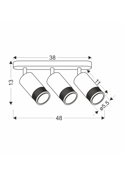 Gu10 ceiling light 3xGU10 czarno gold 48 cm - product dimensions
